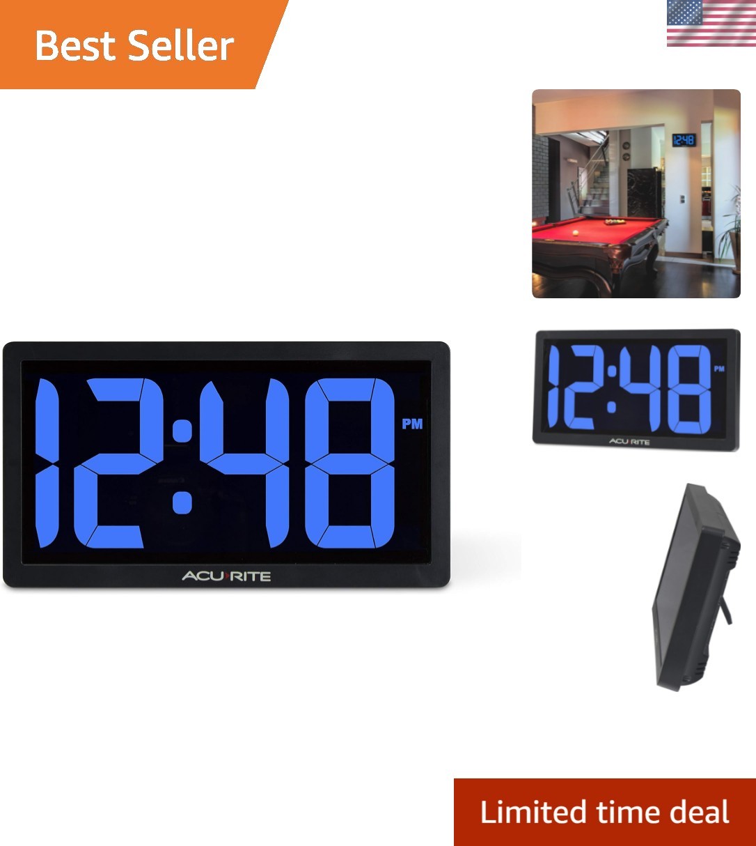 Versatile 10-Inch LED Clock with Oversized Digits and Battery Backup, Blue gallery