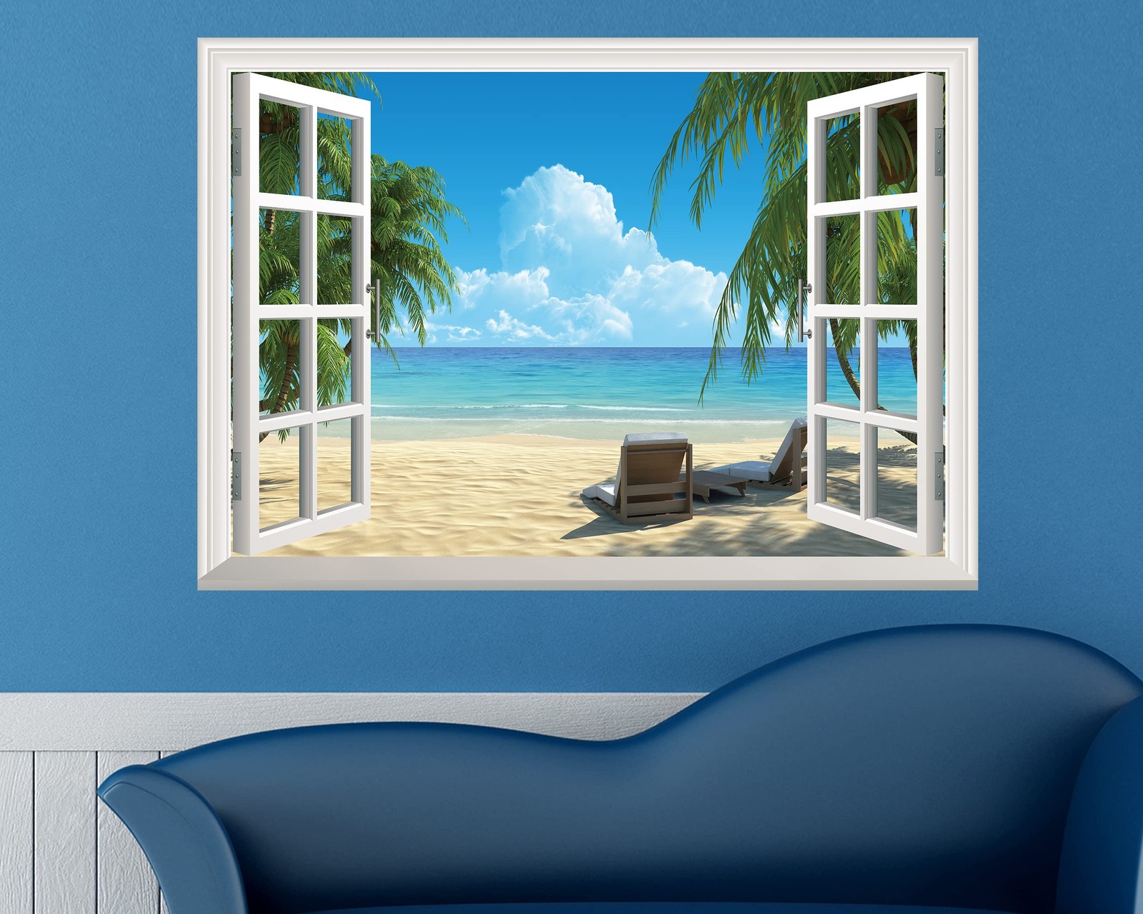 FLFK Fake Window Wall Sticker - Summer Beach Faux Window Wall Mural for Wall ... gallery
