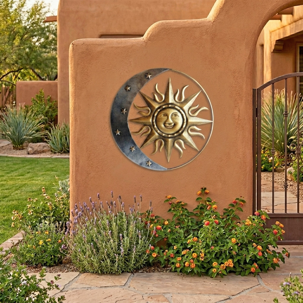 Sun Face Rays Moon Stars Metal Wall Plaque Sign Astrological Decor 24 inch gallery