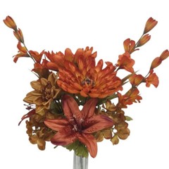 21″ Rust Colored Artificial Mixed Floral Dahlia, Mum & Lily Bush