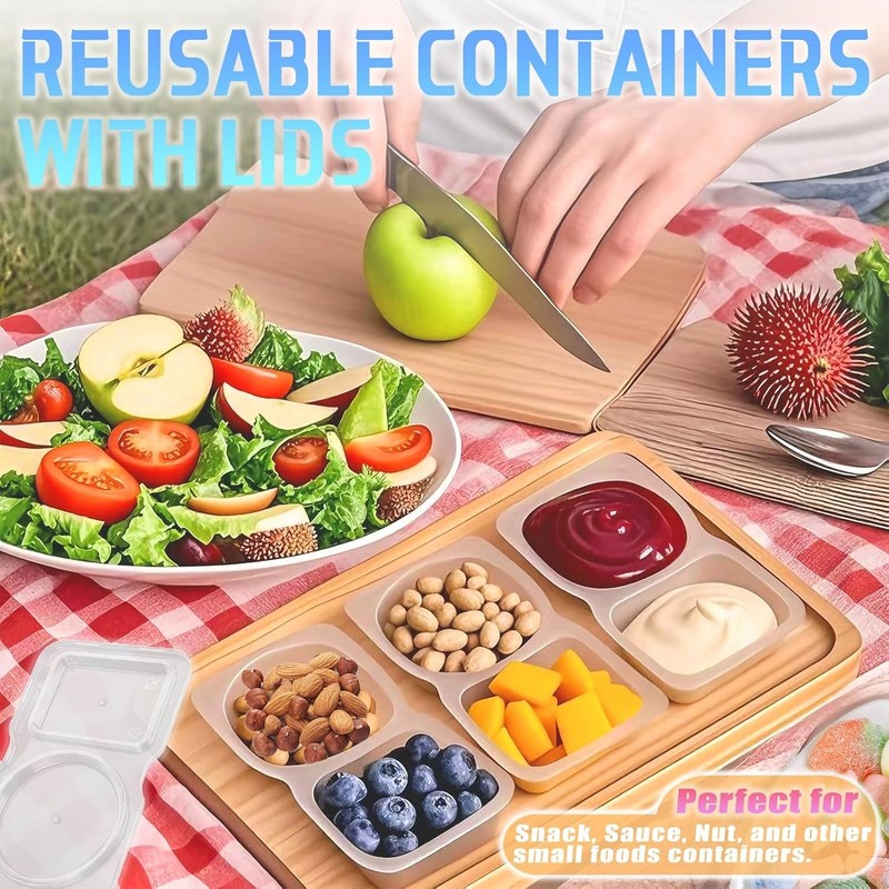 12Pcs Double partment Sna Containers with Lids, Reble Small Sauce gallery