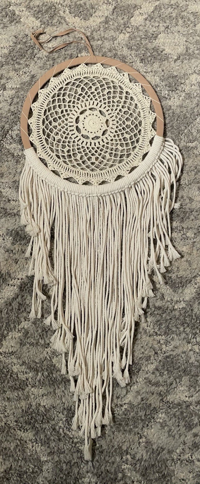 White & Tan Macrame Dream Catcher Native American Boho Style Neutral gallery