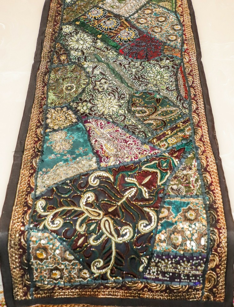 Patch Beaded Work Tapestry Hippie Indian Decor Embroidered Runner Wall Hanging