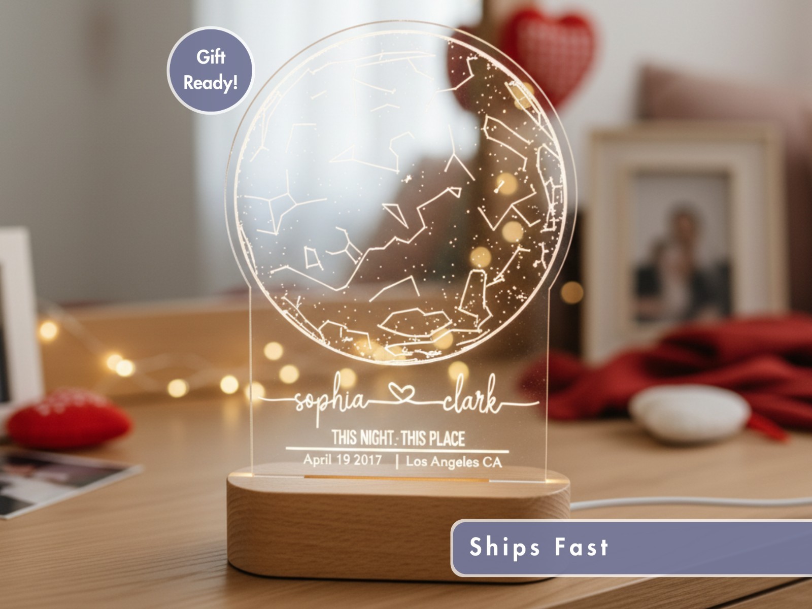 Custom Star Map Night Light, Personalized Anniversary or Couples Gift gallery