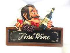 Vintage 3D Chef Wall Hanging Sign “Fine Wine” 18.5”x 13.5”, 4 pounds