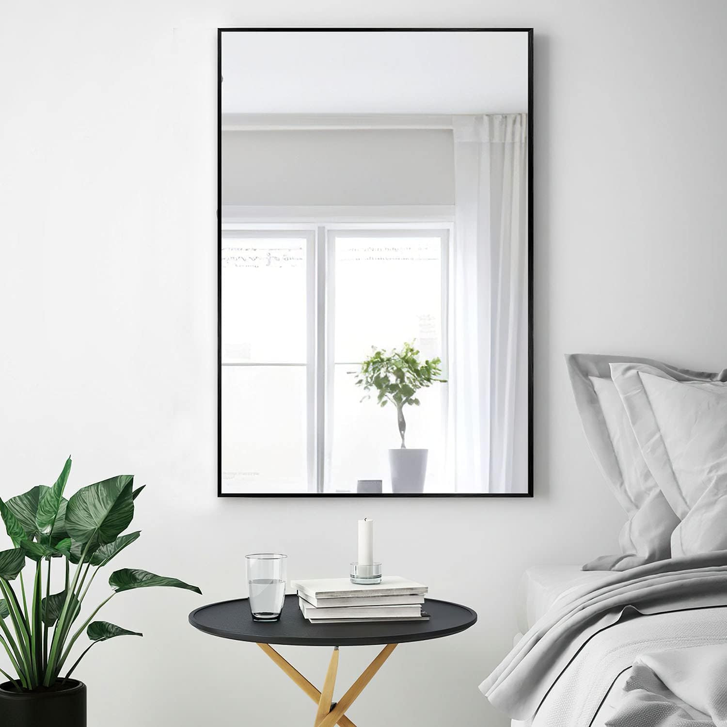 Wall-Mounted Mirror Rectangular Hanging Mirror Metal Framed Wall Mirror, Best fo gallery