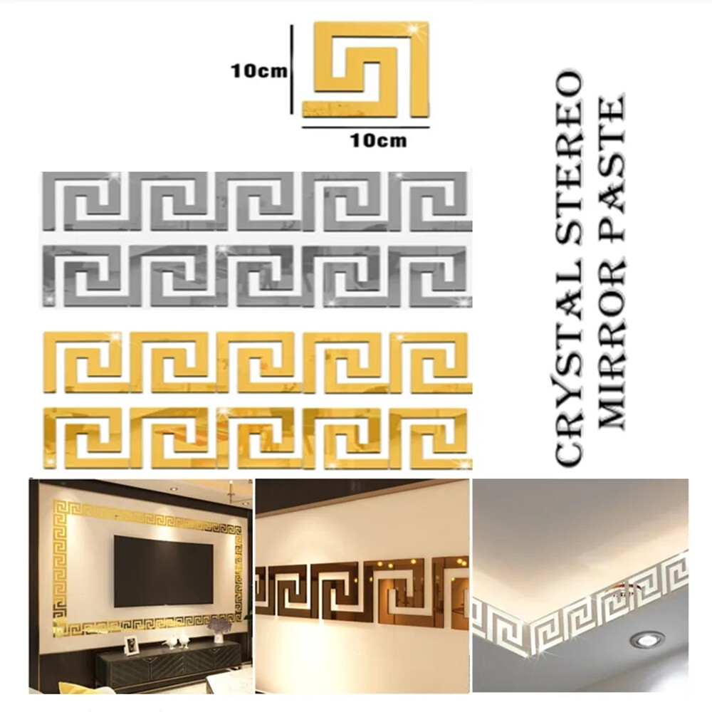 3D Mirror Wall Sticker Building Border Wall Art Home Decor Self Adhesive 10PCs gallery