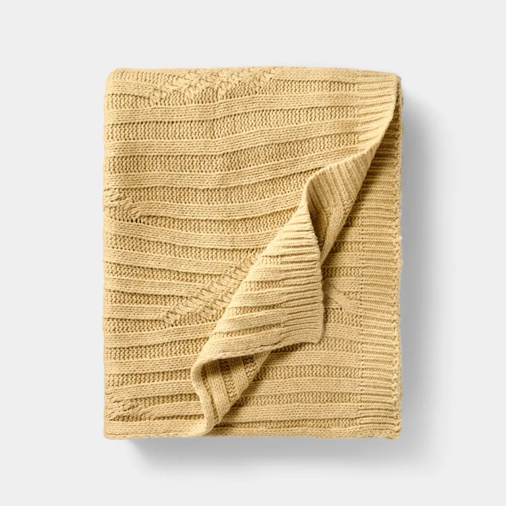 Tan Cable Rib Throw - 50 x 60" - Threshold designed with gallery
