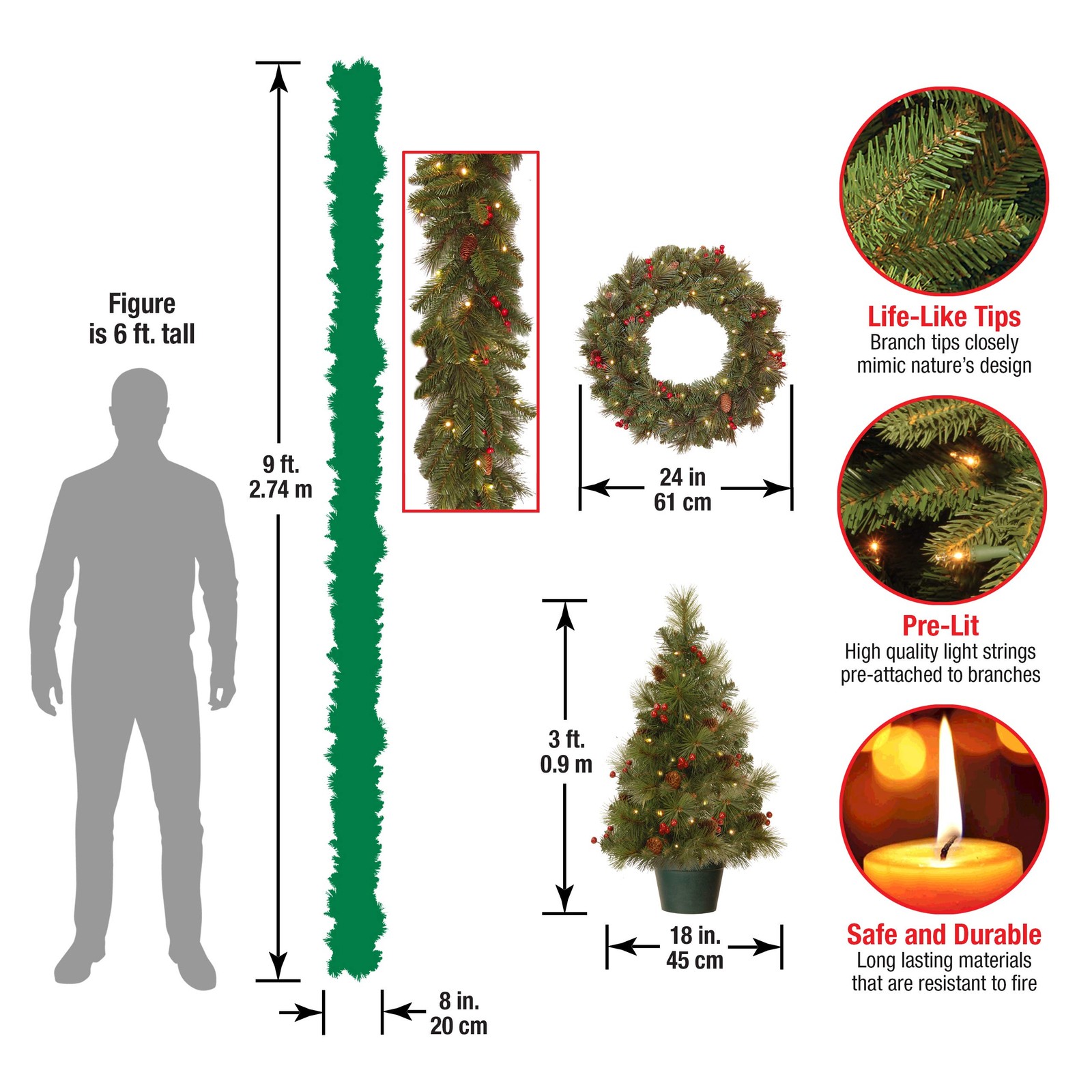 PreLit Everyday Collection Artificial Christmas Decoration Set with LED Light... gallery