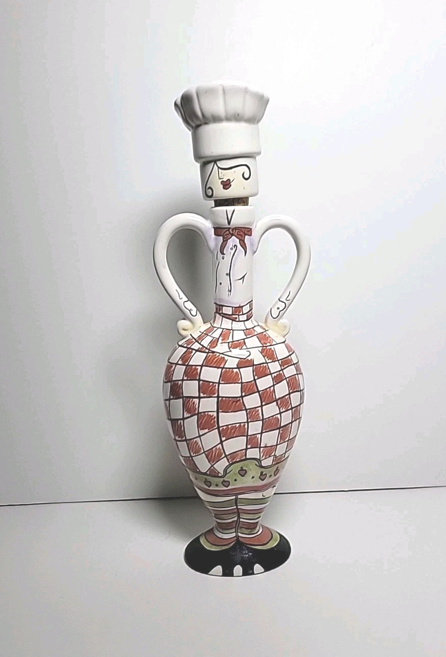 Lady Chef Shaped Ceramic Corked Decanter Hand Painted Carrie Olsen Garrard 13 in gallery