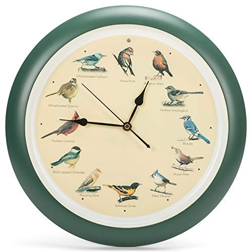 Mark Feldstein and Associates Original Singing Bird Wall Clock, 13 Inch () Green gallery