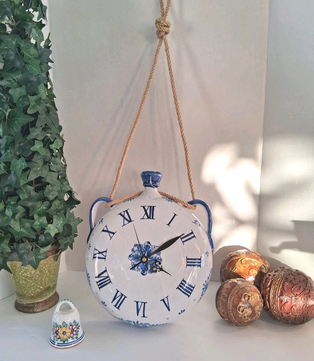 Talaverna Ceramic Hanging Wall Clock;Quartz; Spain;Handmade; Works!Mint/EU Cond. gallery
