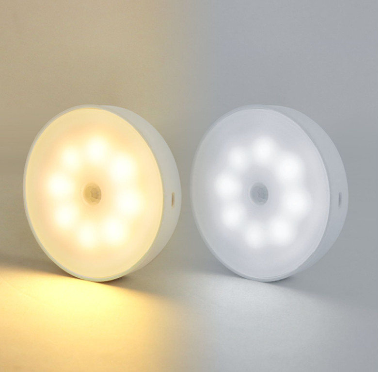 Usb Rechargeable Motion Sensor Light Round Wireless LED Puck Light Kichen Cabine gallery