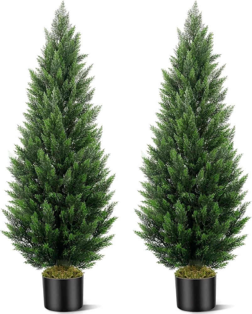 Artificial Topiary Cedar Trees 5FT Tall 2 Set, Outdoor Indoor Faux Pine Shrubs