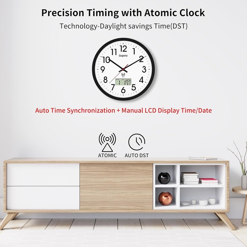 Atomic Wall Clock 12 Inch - Auto DST Modern Analog Battery Operated Silent Wall gallery