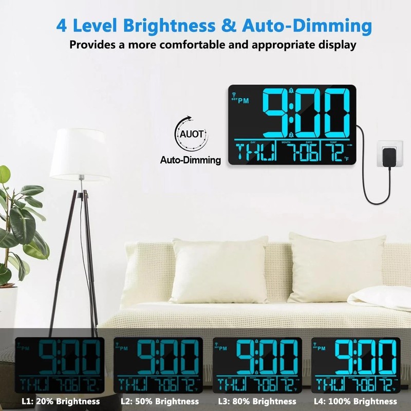 13" Bluetooth Auto Sync Wall Clock Large Digital Alarm Clock with ... gallery