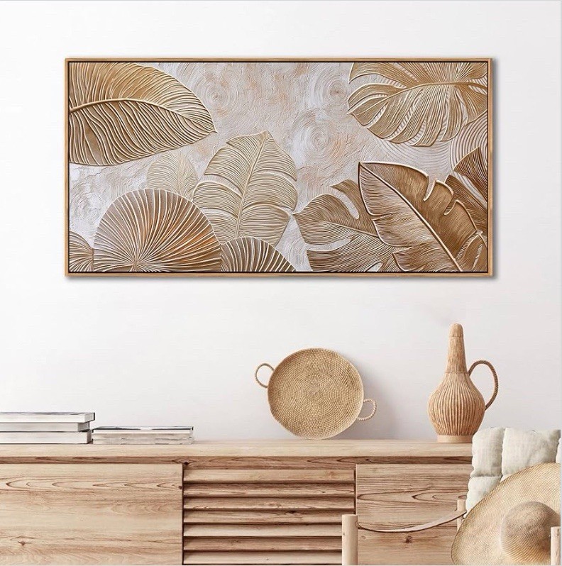 Nature Leaf 3D Texture Print, Waterproof Canvas, Wood Frame, Modern Art gallery