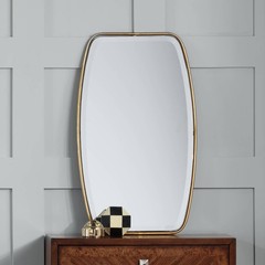Round Rectangular Vanity Accent Wall Mirror Modern Gold Frame 21″ Wide Bathroom