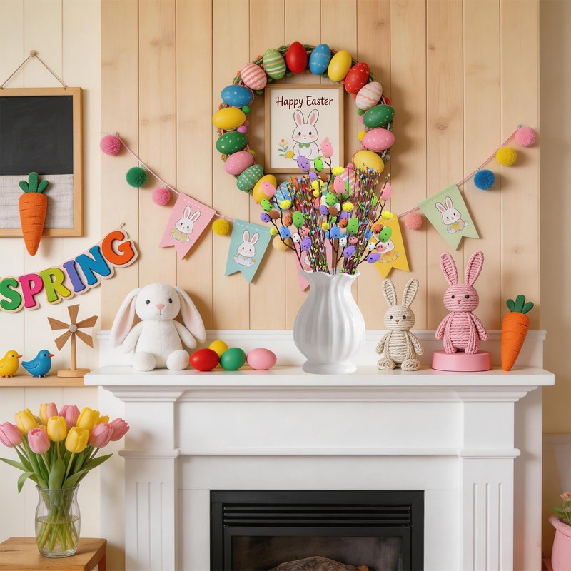 Artificial Easter Picks Easter Spray Vine with Pastel Easter Eggs Berries Flo... gallery