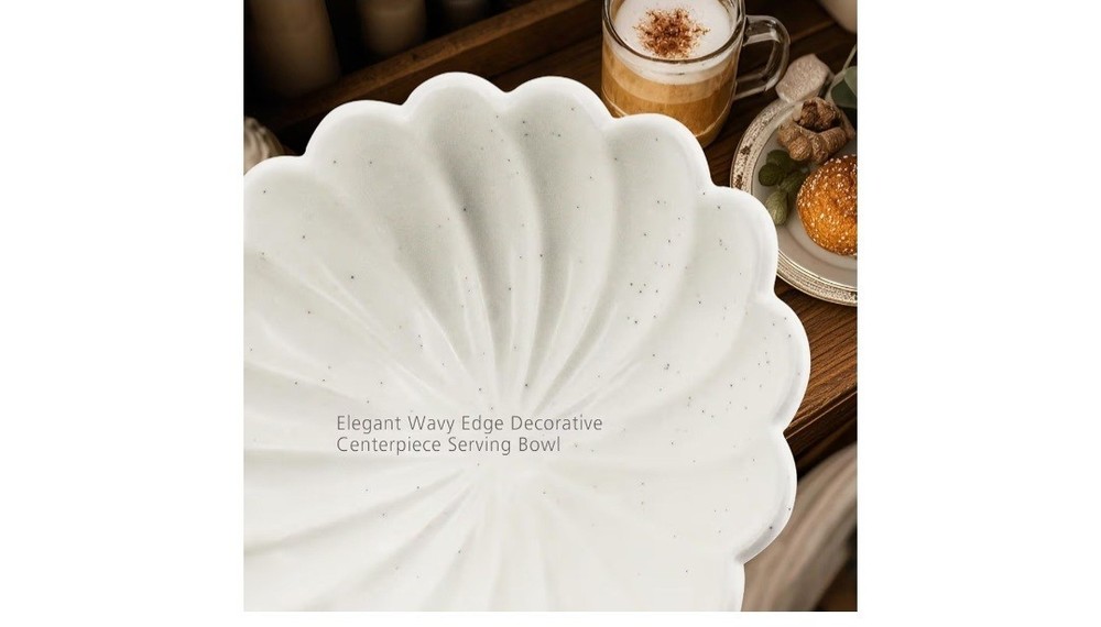 Accessoryway Large White Ceramic Footed Bowl-10.6" Wide-NEW IN ORIG BOX