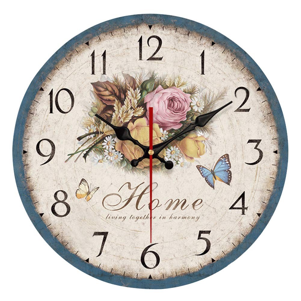 Simple European Style Flowers Wall Clock Frameless Wooden MDF Waterproof Sile... gallery