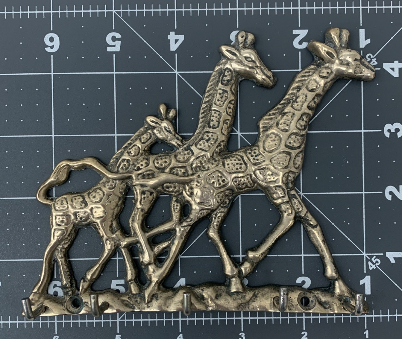 Vintage Solid Brass Giraffe Key Hook Ring Jewelry Holder 6" Door Africa Antique gallery