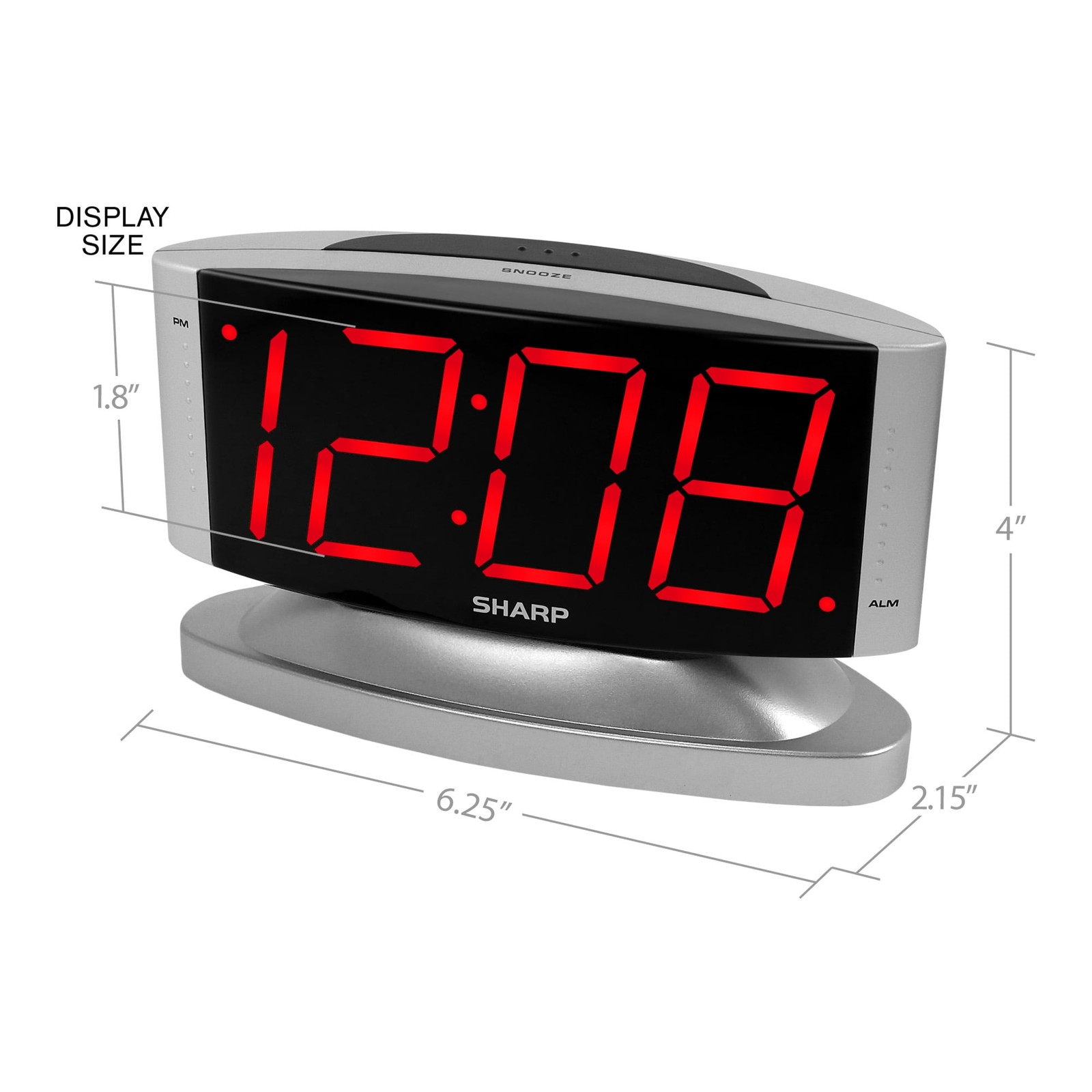 Sharp LED Digital Alarm Clock, Swivel Base, Silver Case, Red Display, SPC033D gallery