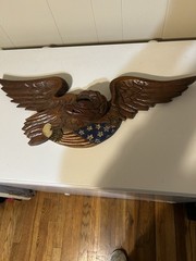 Hand Carved Wood Eagle Wall Plaque Americana Folk Art Patriotic Flag 27 1/2”