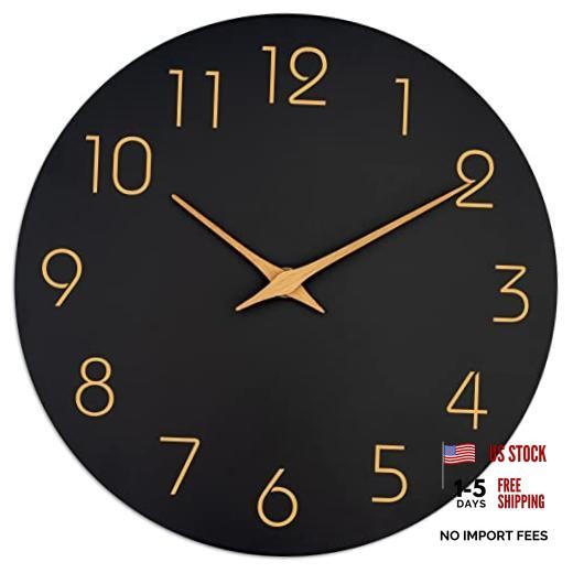Wall Clock Battery Operated Black Silent Non Ticking Simple 10 Inch B_black gallery