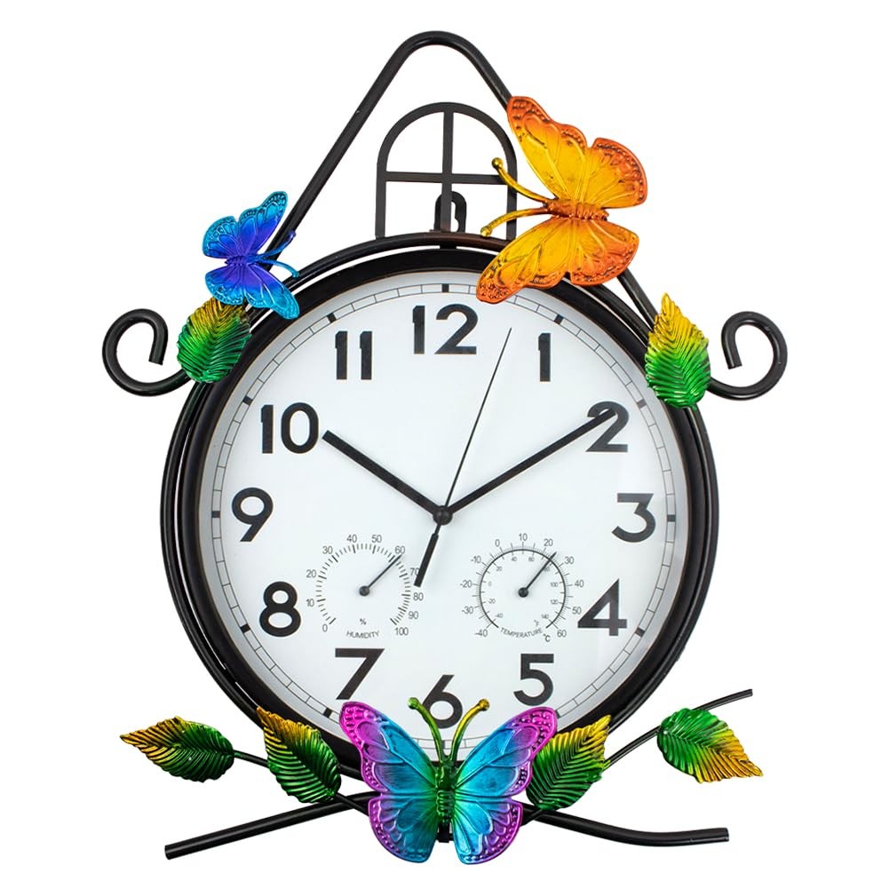 15'' Large Outdoor Clock, Wall Clock with Thermometer & Humidity Silent No-Ti... gallery