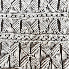 Hand made knotted macrame rope wall hanging creamy white Boho hippie chic decor