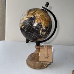 Decorative Tabletop Rotating Globe Black Beige with Wooden Base New