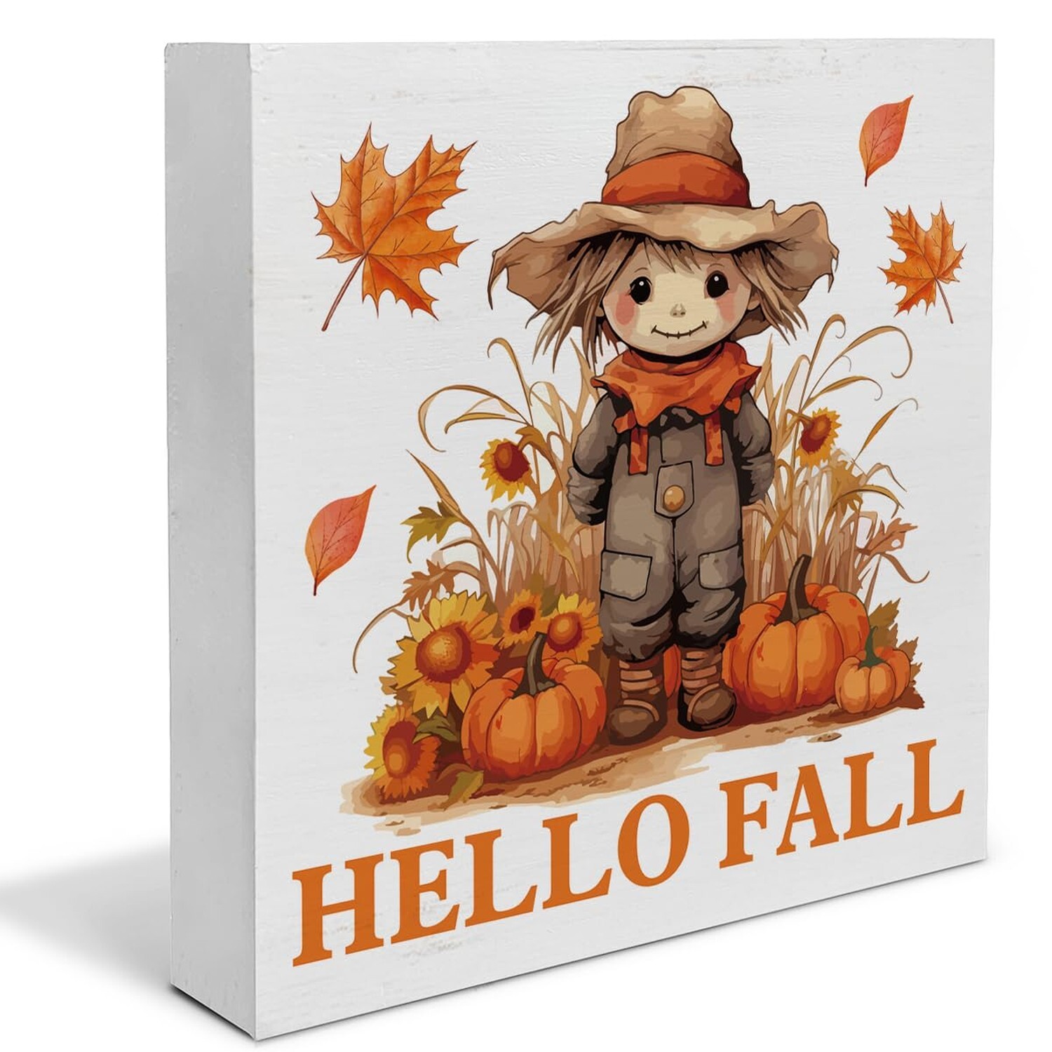 Fall Sign Decor - Pumpkin Scarecrow Decorations Hello Fall Wooden Sign Home S... gallery