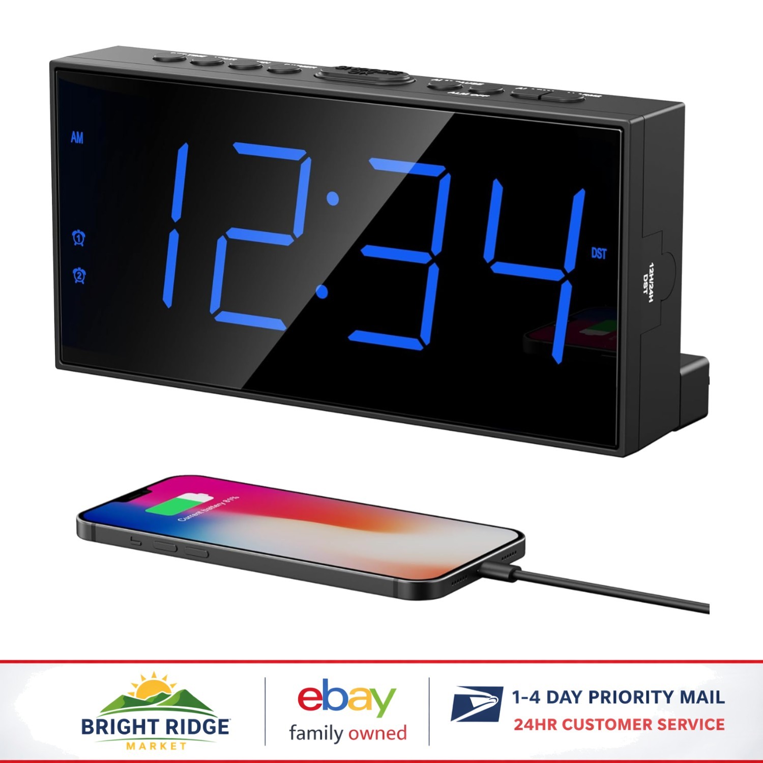 Digital Alarm Clock with Large LED Display, Dual Alarms and USB Charging Port gallery