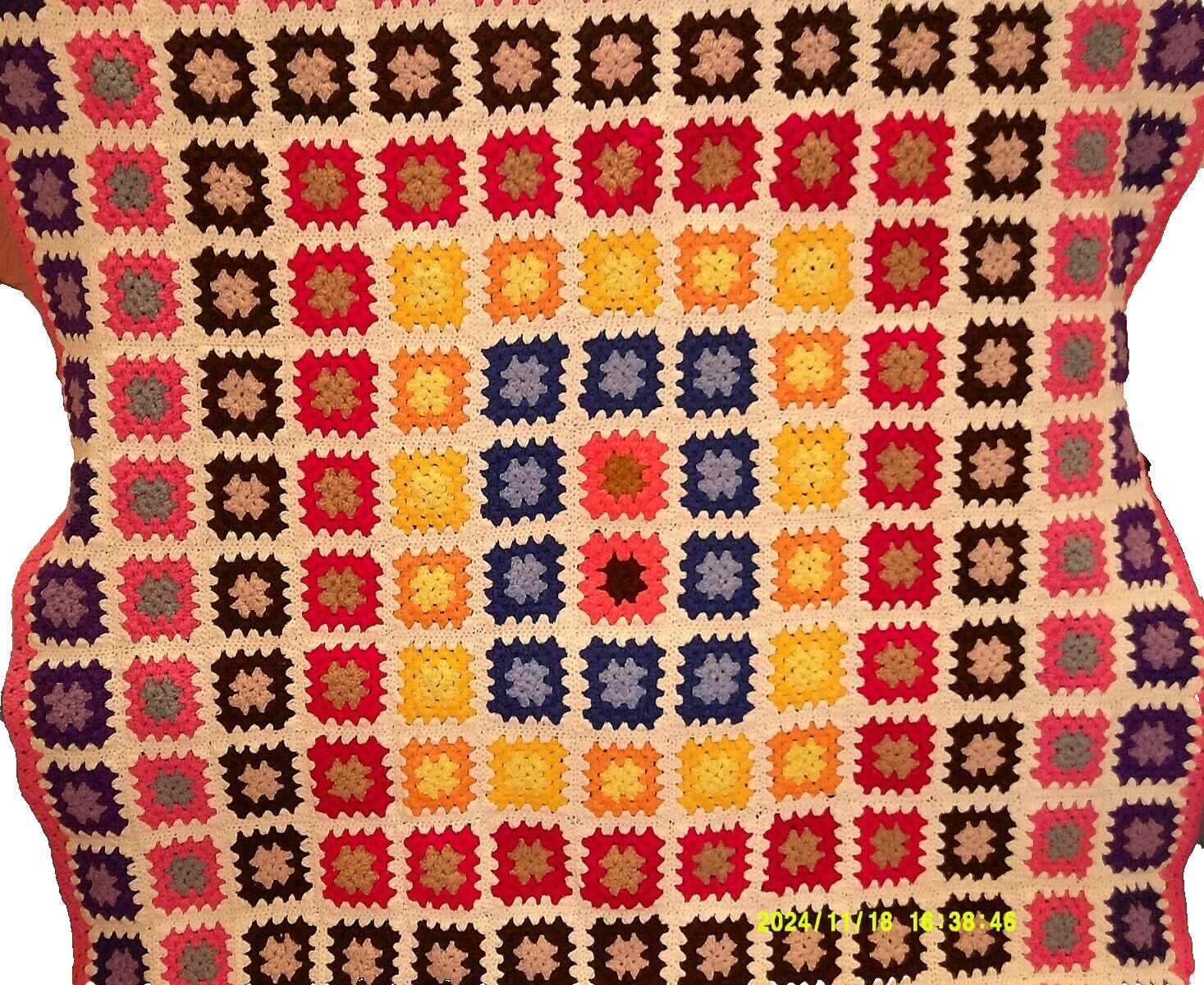 Granny Square Vintage Throw Multi Color Large 88X63 inches Retro Handmade gallery