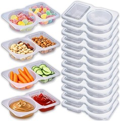 12Pcs Double partment Sna Containers with Lids, Reble Small Sauce
