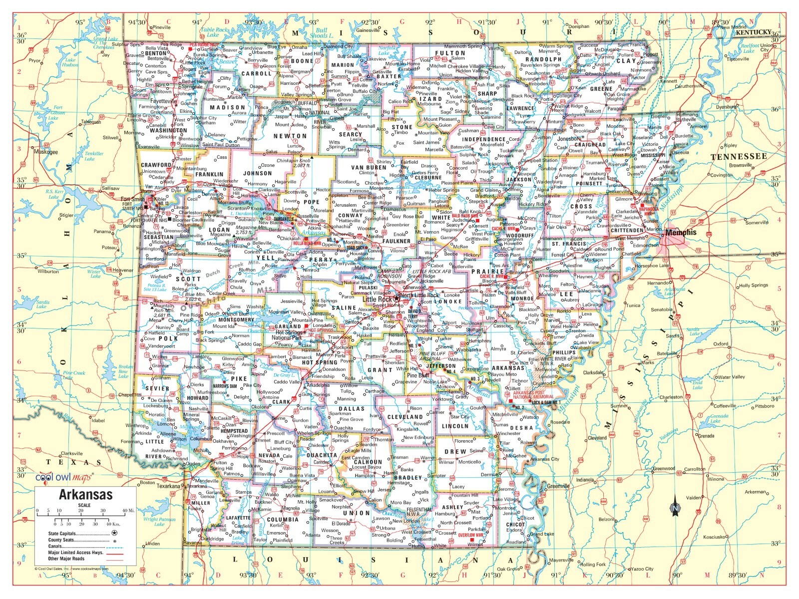 Arkansas State Wall Map Large Print Poster - 32"Wx24"H gallery
