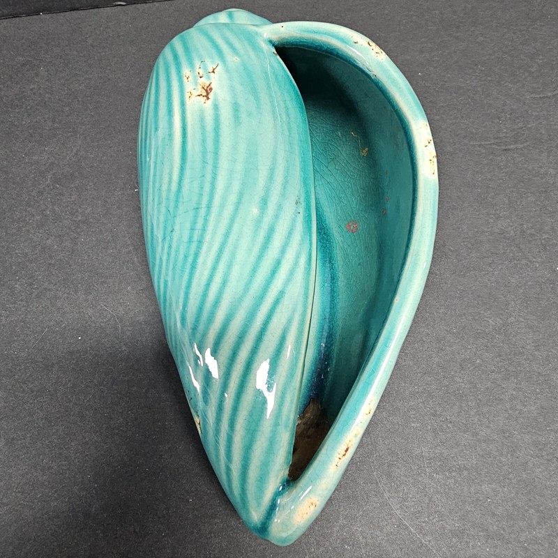Distressed Ceramic Seashell Glazed Conch Shell Beach Ocean Home Decor 8" gallery