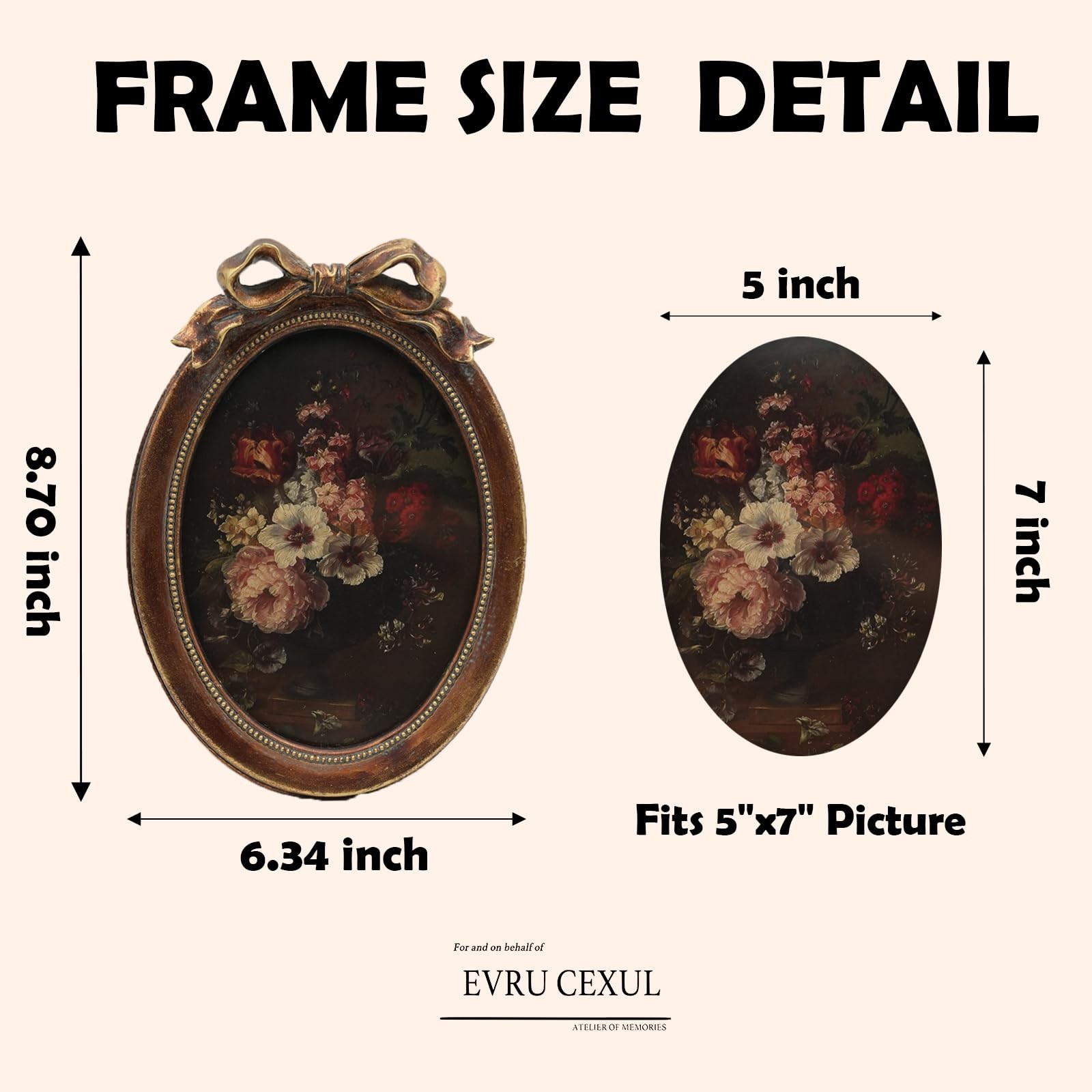 Small 5x7 Vintage Picture Frame, Oval Bow Antique Ornate Frame 5 X 7 with Gla... gallery