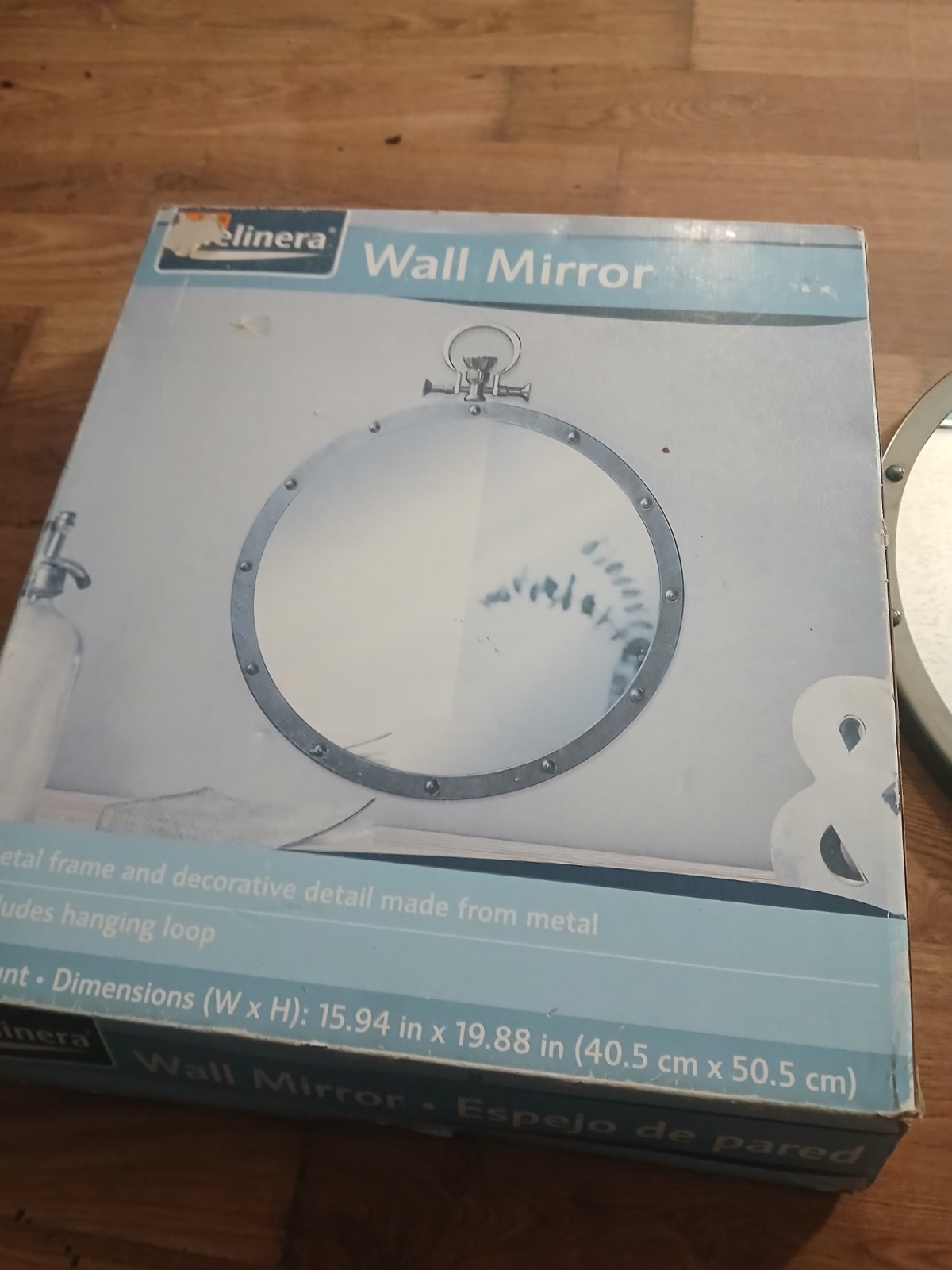 Round Industrial Wall Mirror Metal Frame Porthole Style Hanging Loop 16”... gallery