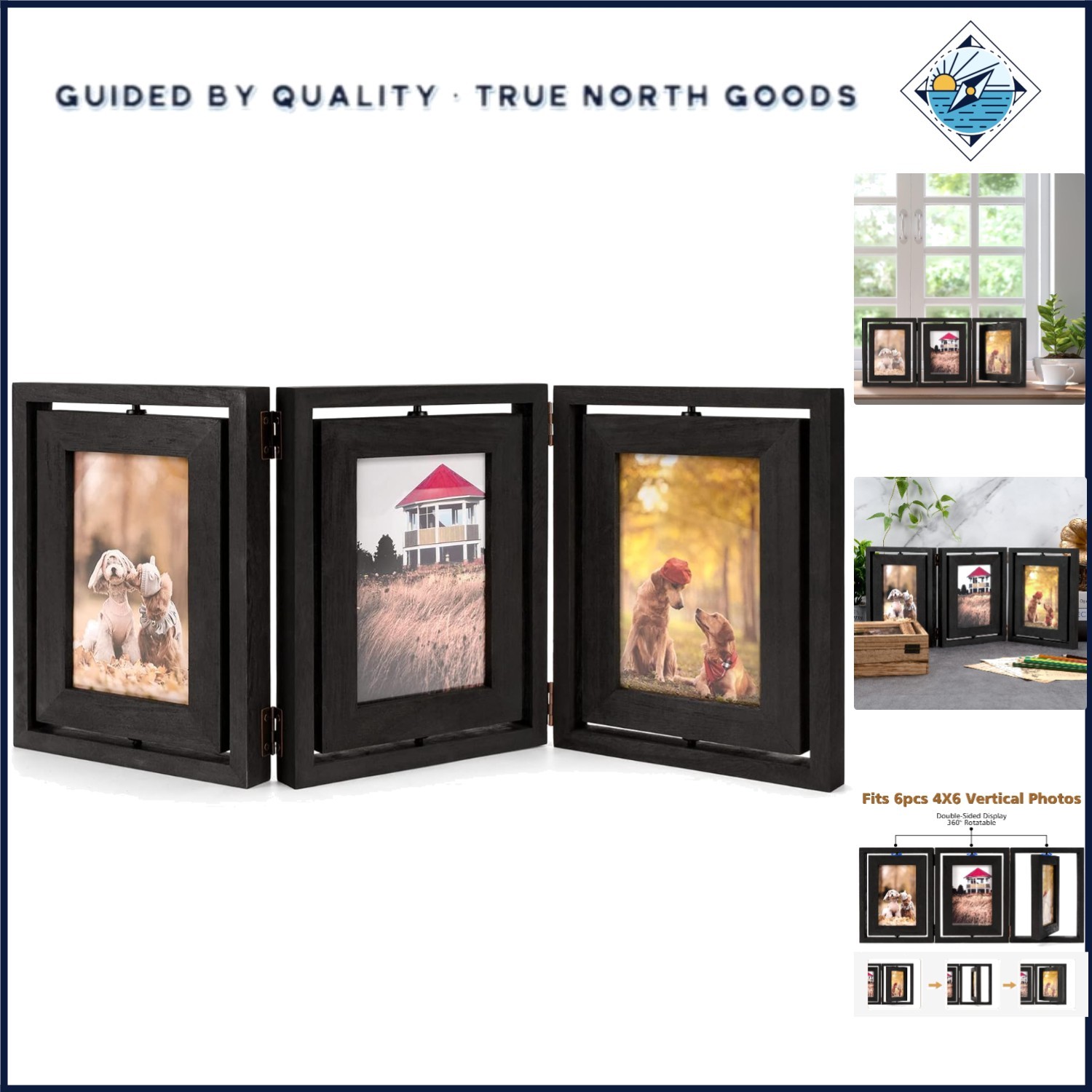 Wooden Octagonal Picture Frame Display, Vintage Black Collage for Decoration gallery
