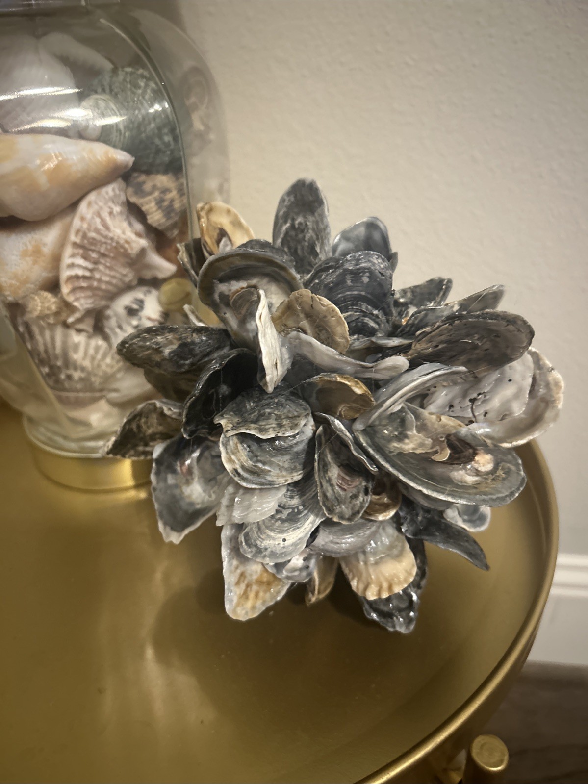 Oyster Shell Decorative Orb, 18 Inch, Black, White & Gray gallery