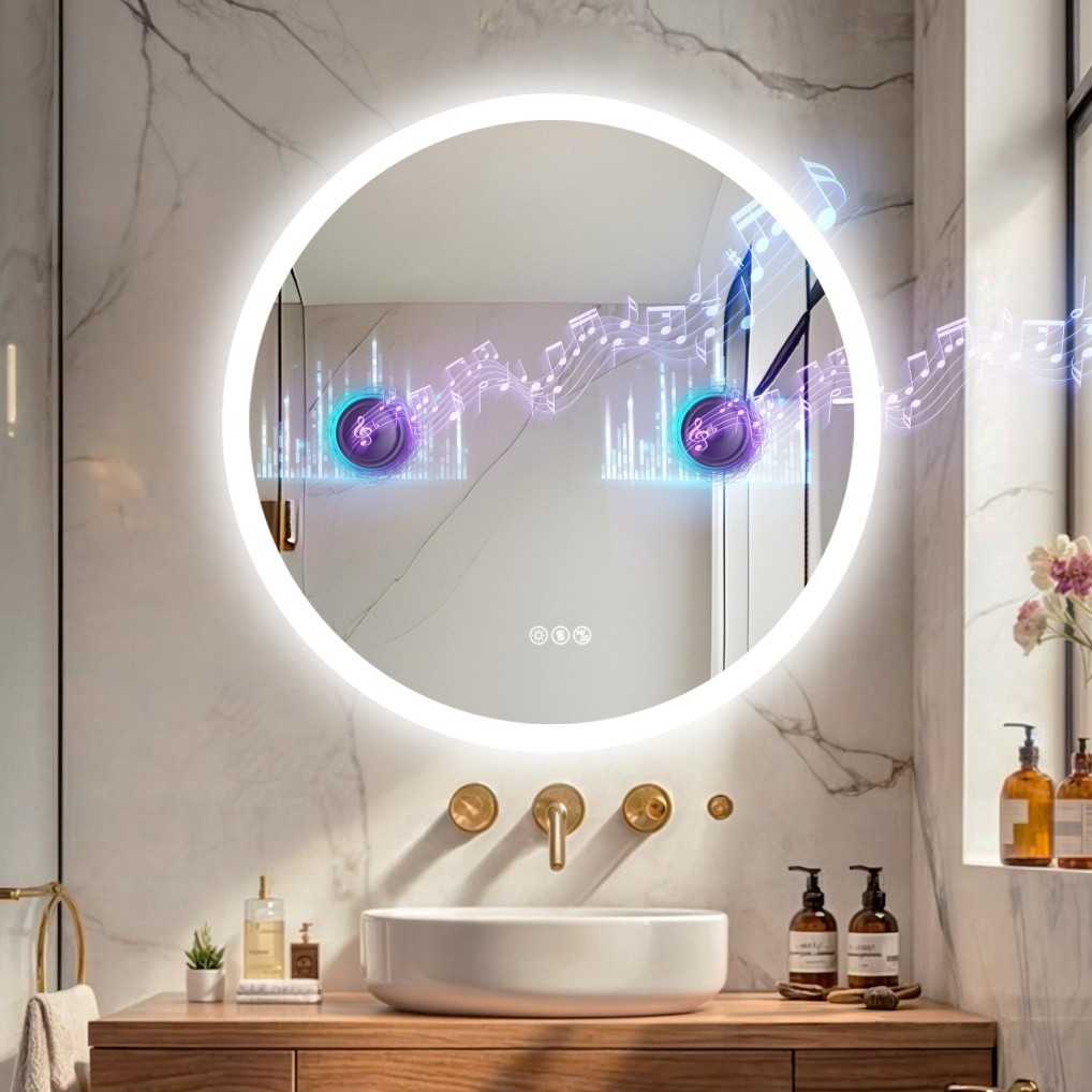 Bluetooth LED Bathroom Mirror Antifog Wall Vanity Illuminated Mirror 32x32 inch gallery