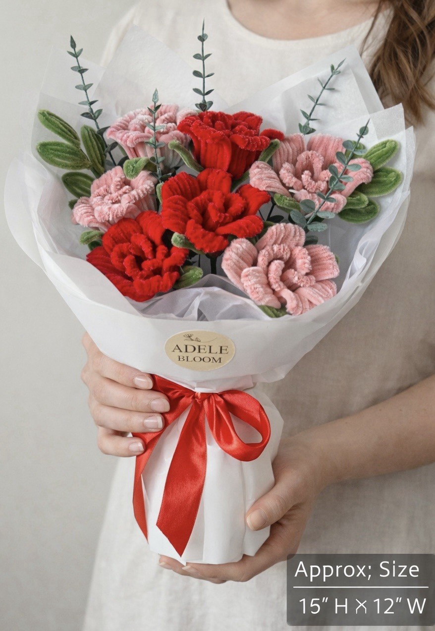 Handmade Roses Flower Bouquet Red Pink Green colors 15in gallery