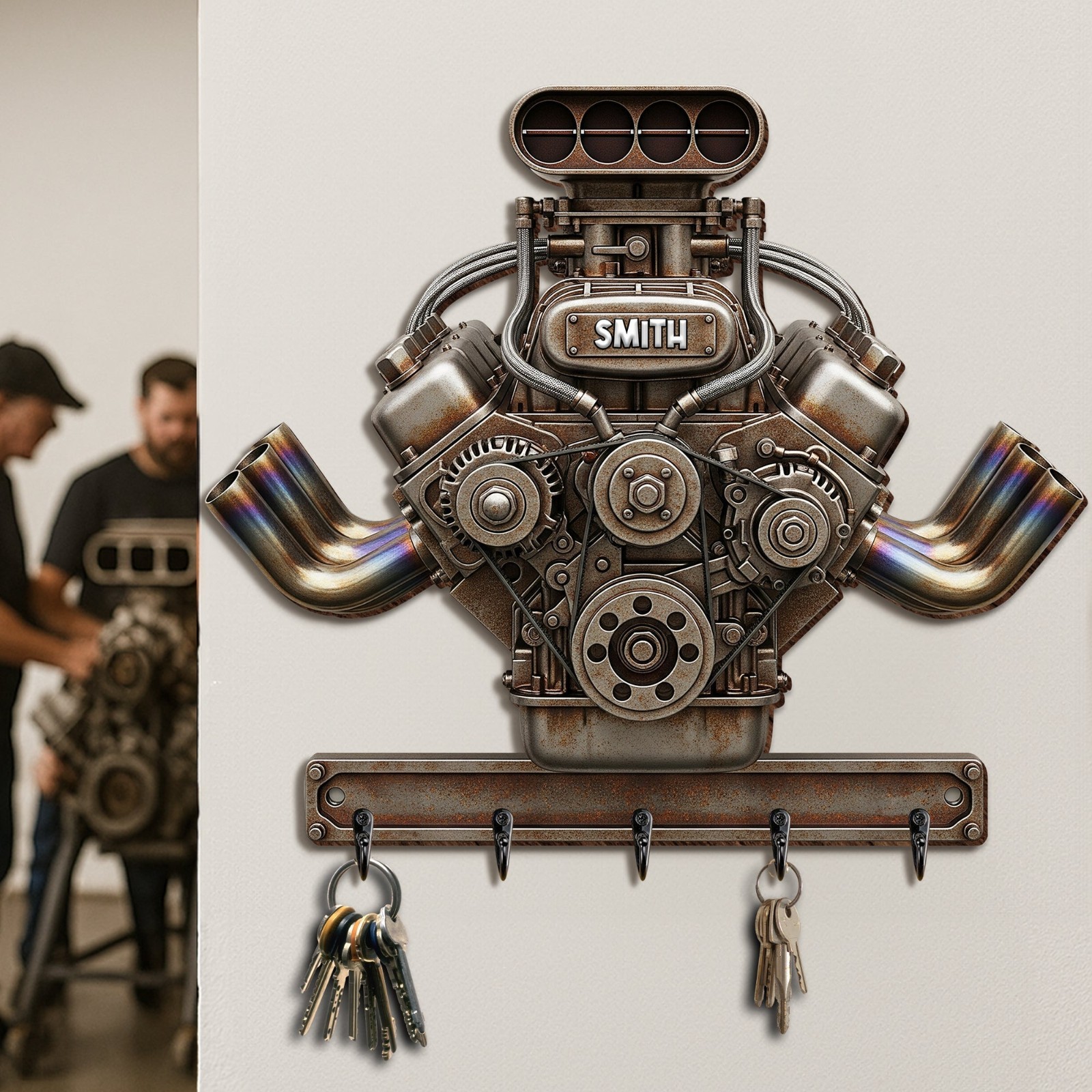Drag Racing Engine Key Hanger - Personalized Gift For Biker, Fathers Day gallery