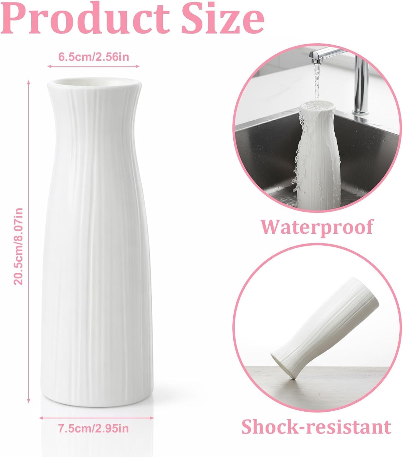 Unbreakable Vase for Flowers, Ceramic-Look Plastic Decorative Vase, Minimalist gallery