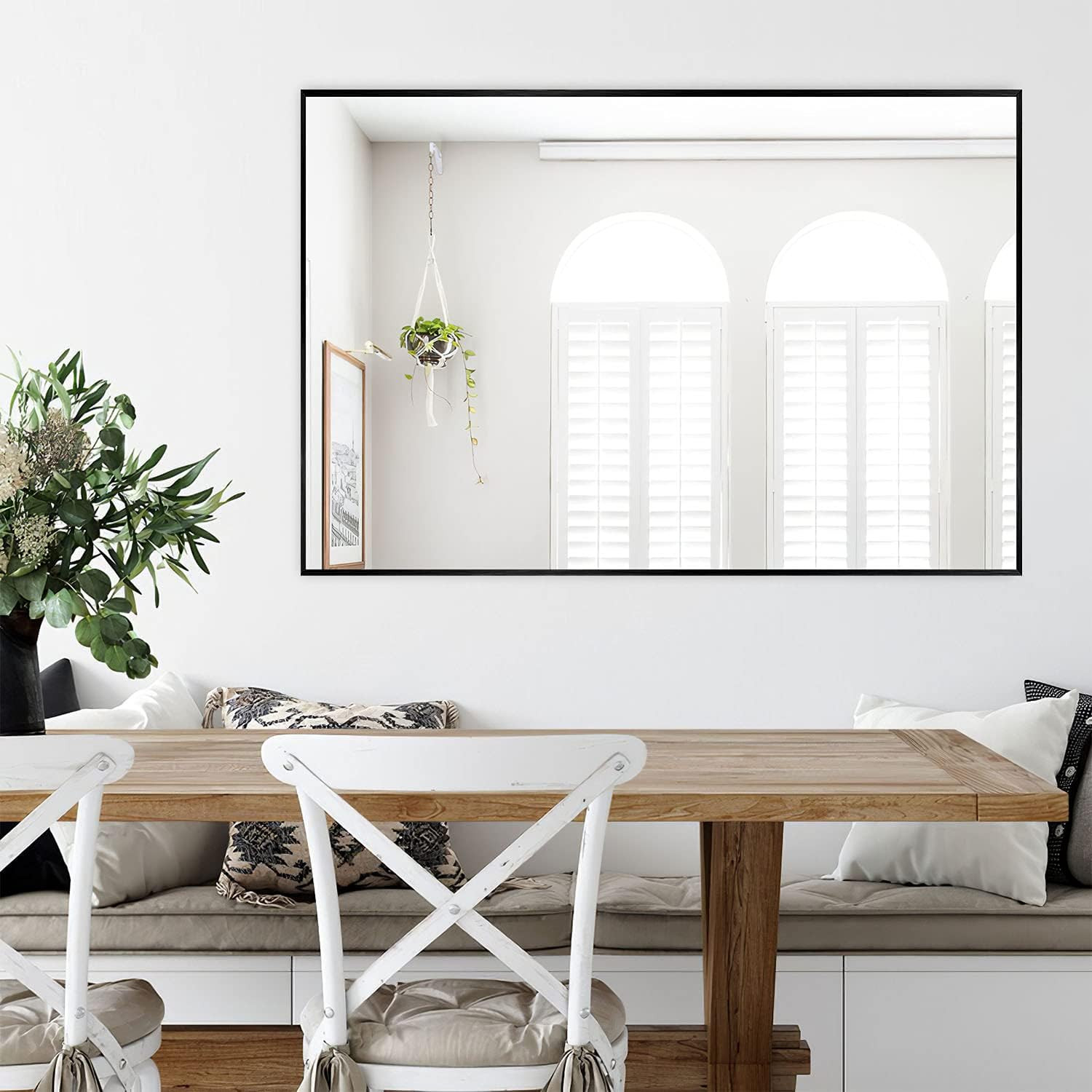 Wall-Mounted Mirror Rectangular Hanging Mirror Metal Framed Wall Mirror, Best fo gallery