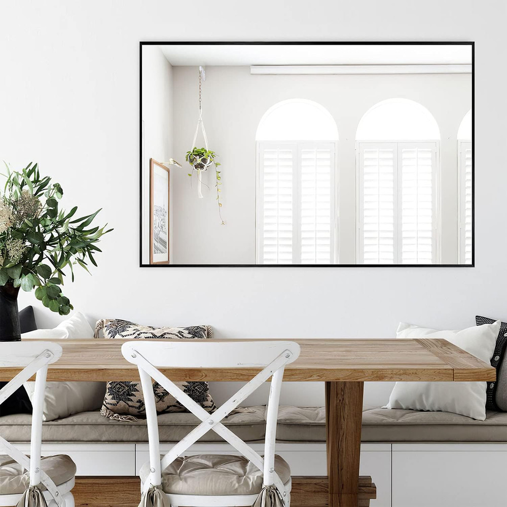 Wall-Mounted Mirror Rectangular Hanging Mirror Metal Framed Wall Mirror, Best fo
