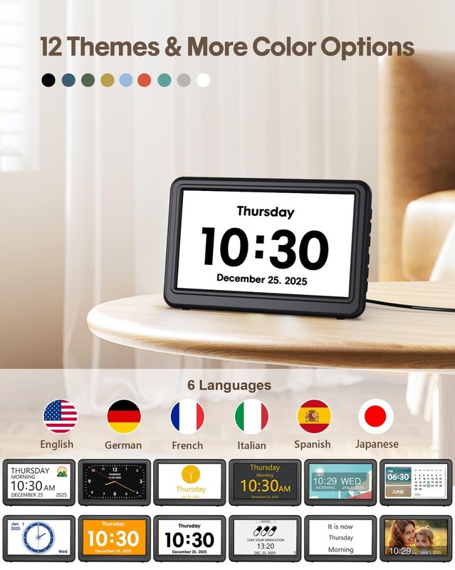 Large Display Digital Calendar Clock for Seniors - Day & Date, 20 Alarms, Dimmab gallery