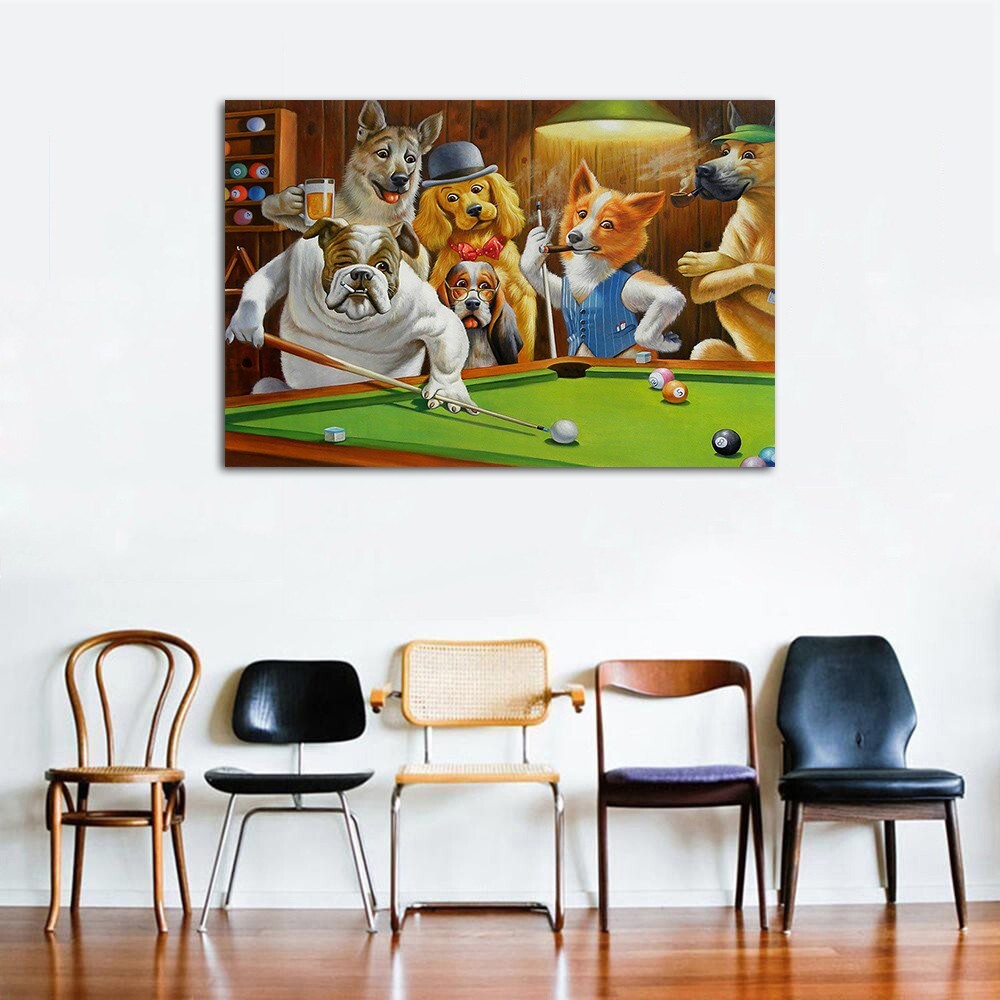 Dogs Playing Pool Billiards Canvas Wall Art Painting Home Decor Posters Prints gallery